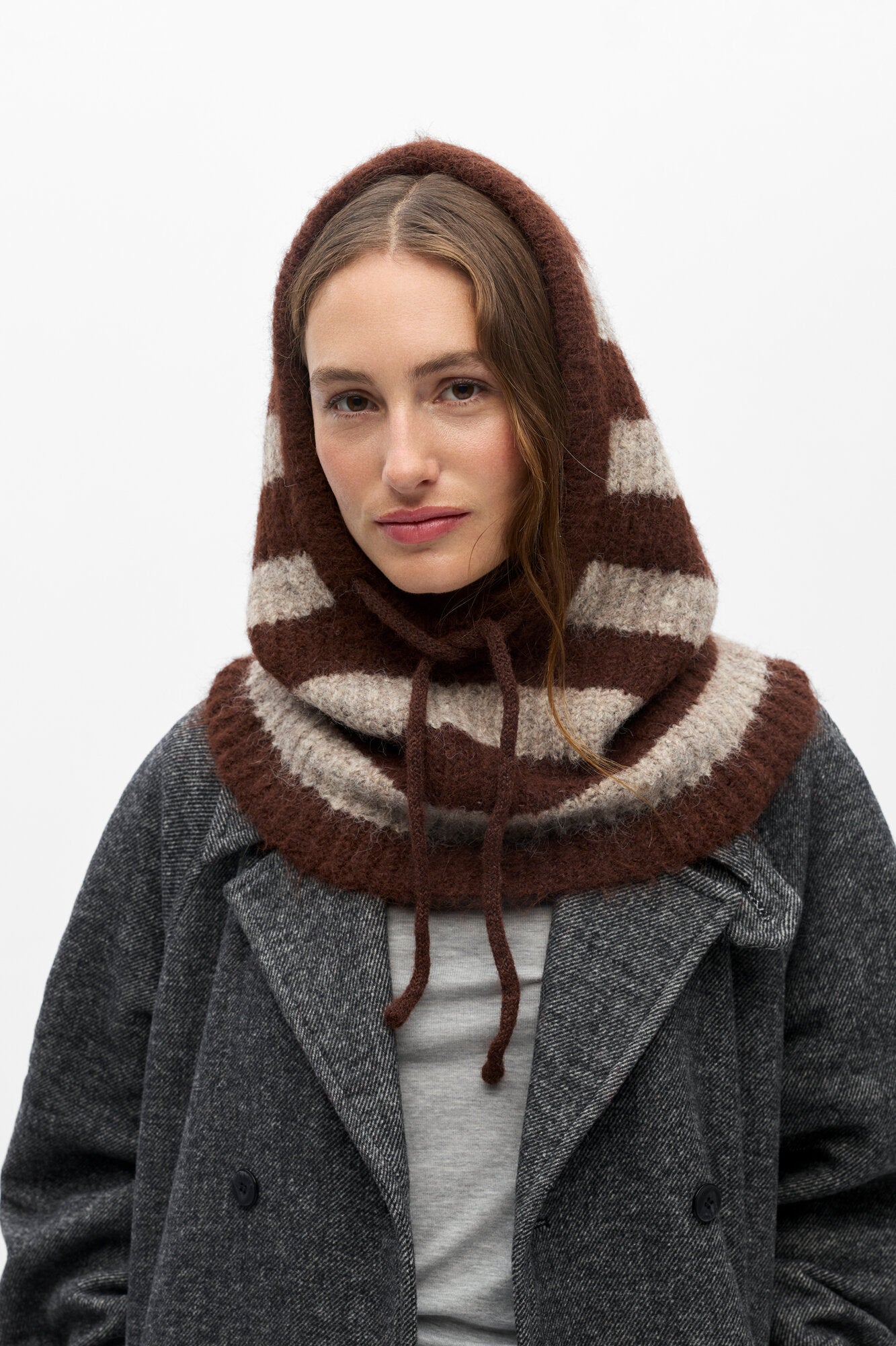 Milu Stipes balaclava – Humus Melange/Seal Brown